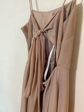 Azazie Taupe Chiffon Bridesmaid Dress A0 | Tie Back Flowy Minimalist Formal